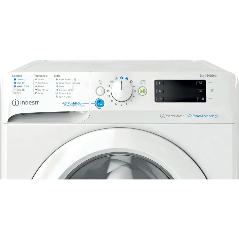 Indesit BWE91496XWV Washing Machine, 9kg, 1400 Spin, White, A Rated