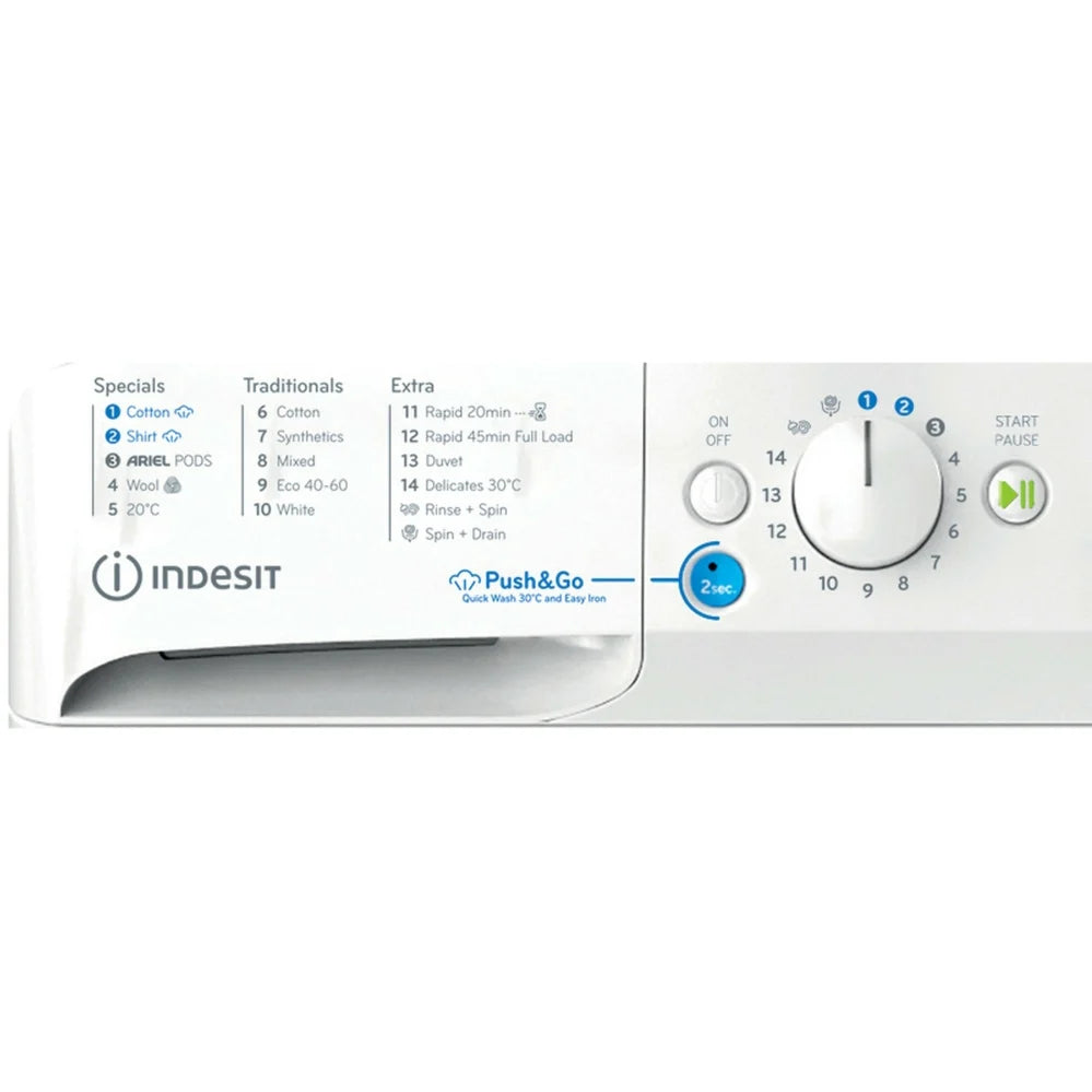 Indesit BWE91496XWV Washing Machine, 9kg, 1400 Spin, White, A Rated