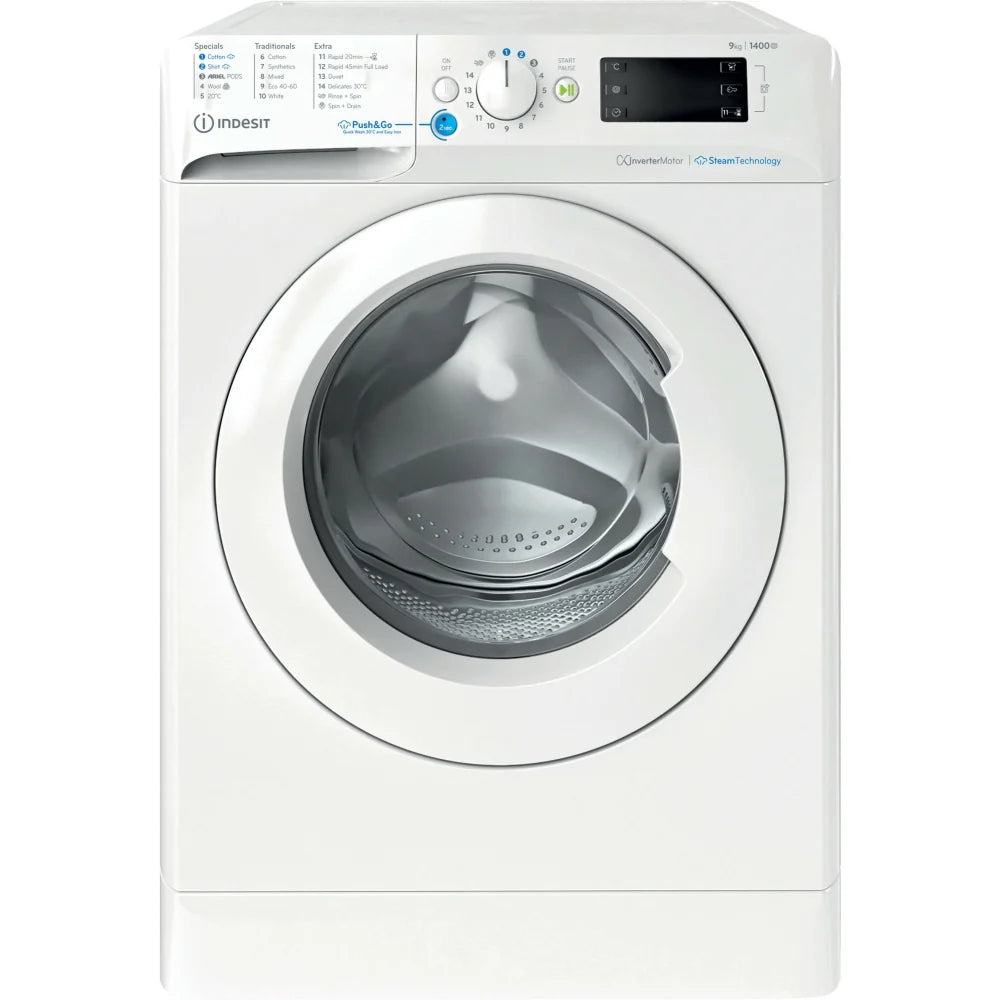 Indesit BWE91496XWV Washing Machine, 9kg, 1400 Spin, White, A Rated