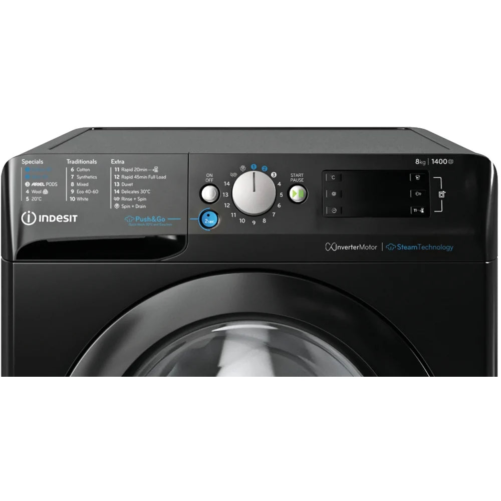 Indesit BWE81496XKV Washing Machine, 8kg, 1400 Spin, Black, A Rated