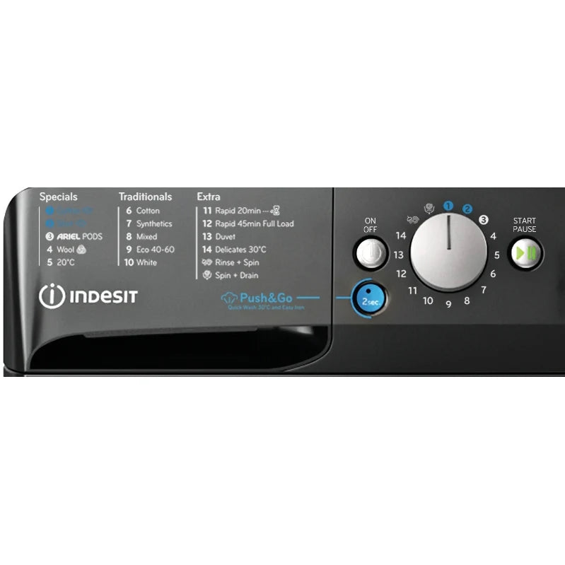 Indesit BWE81496XKV Washing Machine, 8kg, 1400 Spin, Black, A Rated