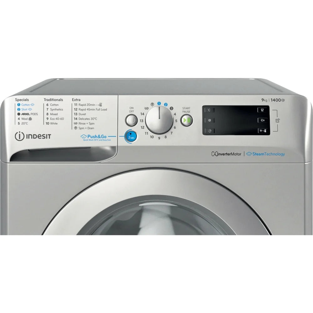 Indesit BWE91496XSV Washing Machine, 9kg, 1400 Spin, Silver, A Rated