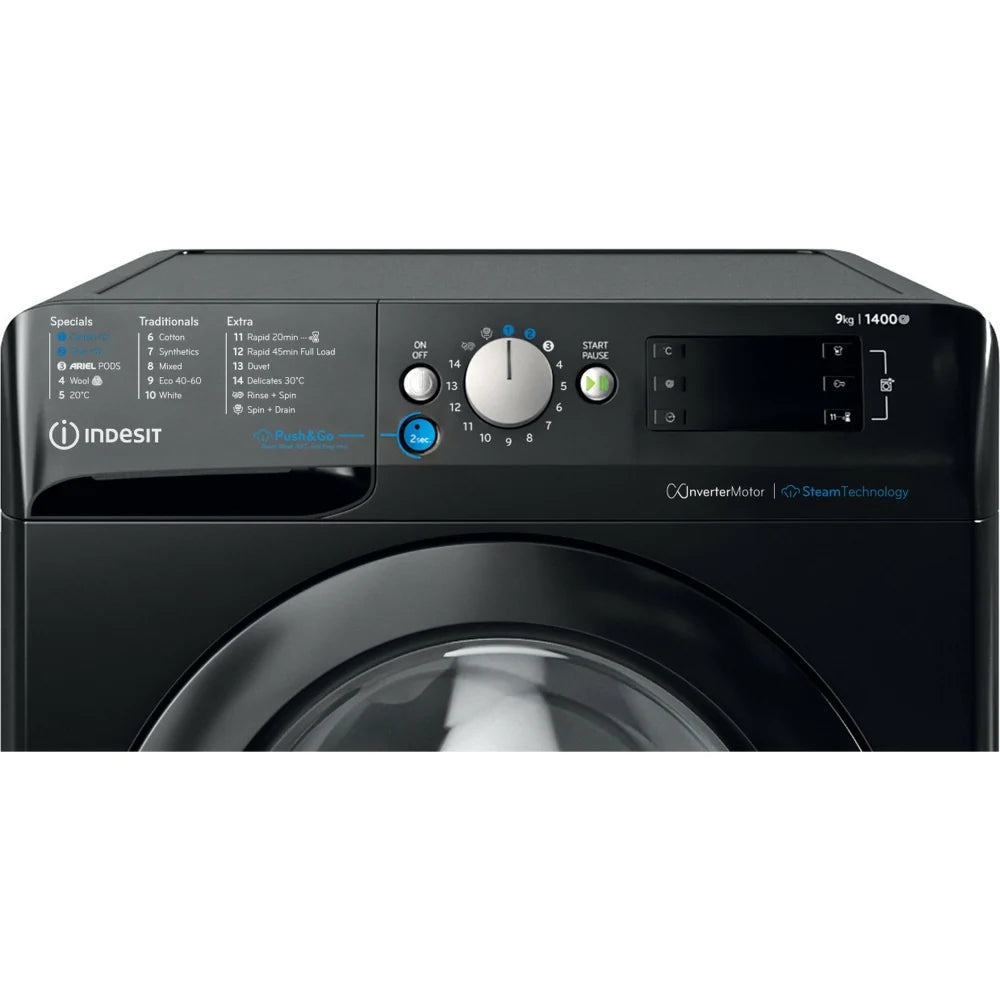 Indesit BWE91496XKV Washing Machine, 9kg, 1400 Spin, Black, A Rated