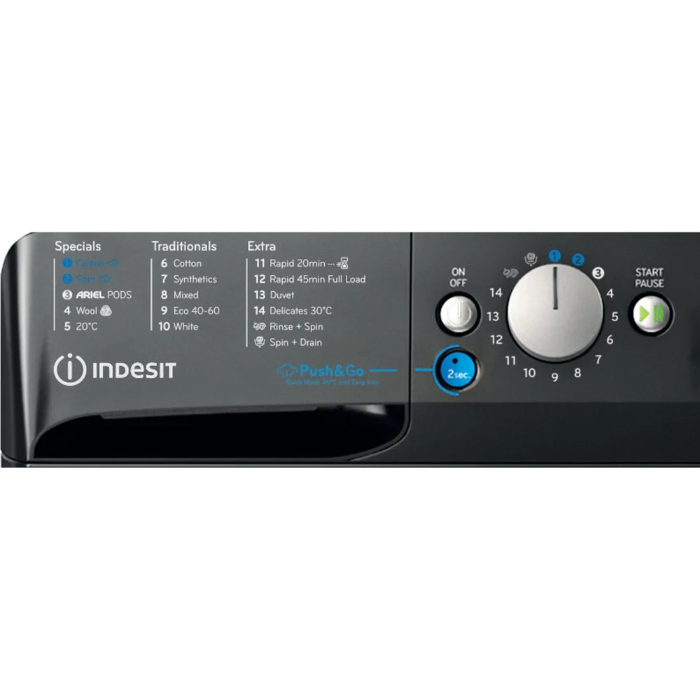 Indesit BWE91496XKV Washing Machine, 9kg, 1400 Spin, Black, A Rated