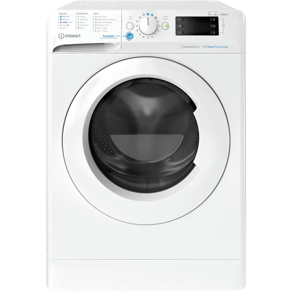 Indesit BDE96436WV Washer Dryer, Wash 9kg Dry 6kg, 1400 Spin, White, D Rated