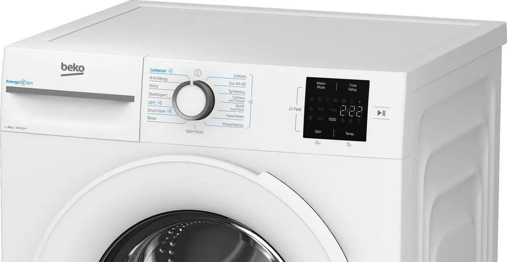 Beko BMN3WT3841W EnergySpin Washing Machine, 8kg, 1400 Spin, White