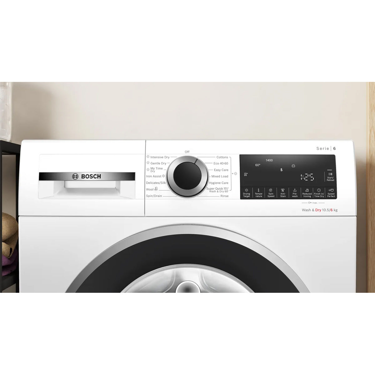 Bosch WNG25401GB Series 6 Freestanding Washer Dryer, 10.5/6Kg, 1400 rpm, 59.8cm Wide - White