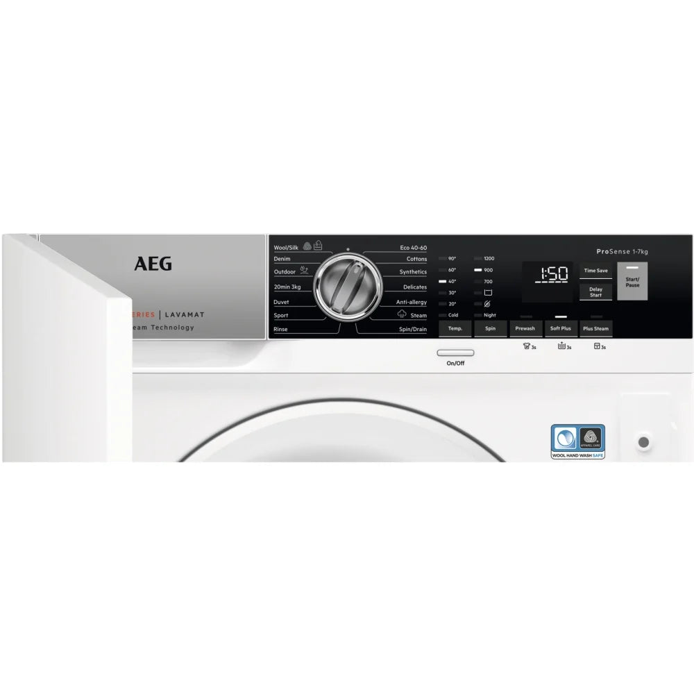 AEG L7FE7261BI 7000 Prosteam® Integrated Washing Machine, 7kg, 1200 Spin, White, D Rated