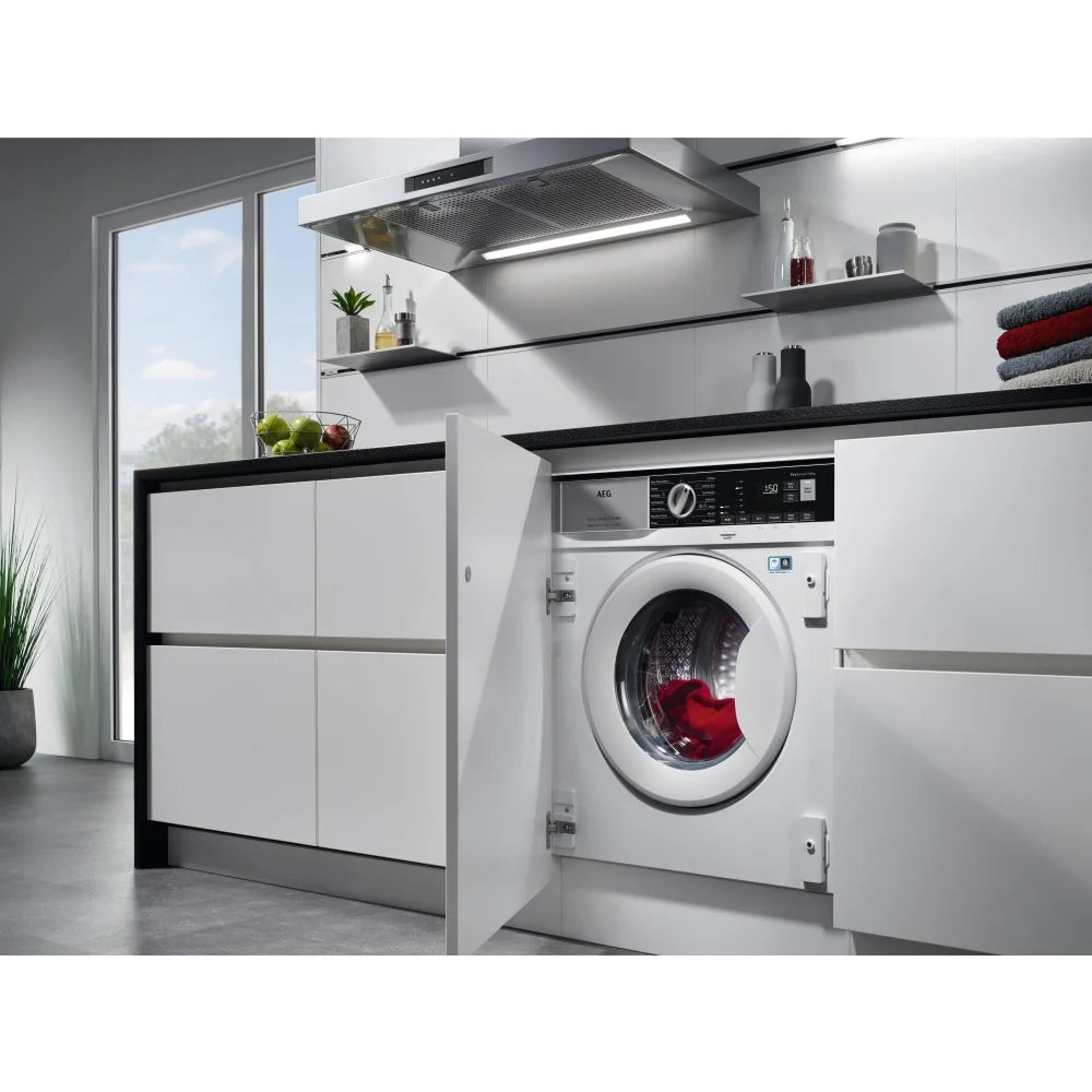 AEG L7WC84636BI ProSteam Integrated Washer Dryer, 8kg, 1600 Spin, White, D Rated