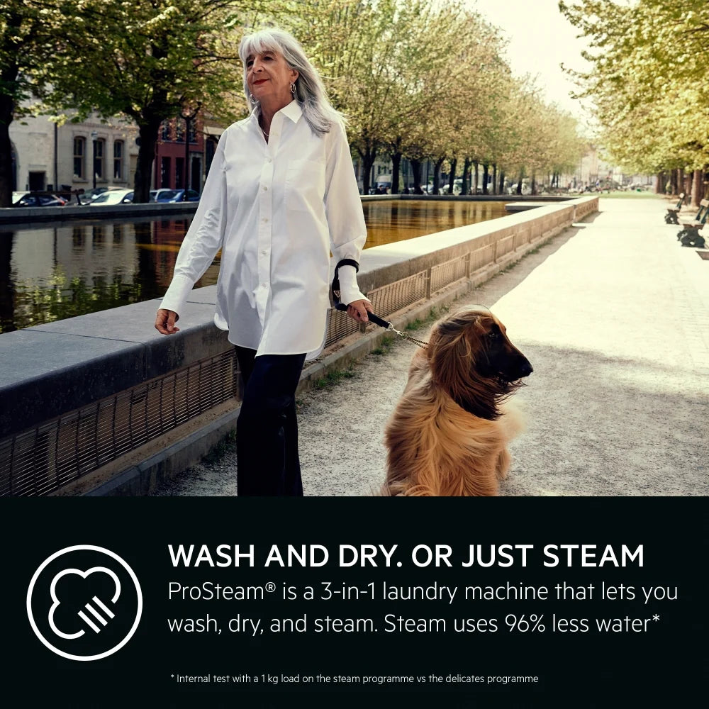 AEG L7WC84636BI ProSteam Integrated Washer Dryer, 8kg, 1600 Spin, White, D Rated