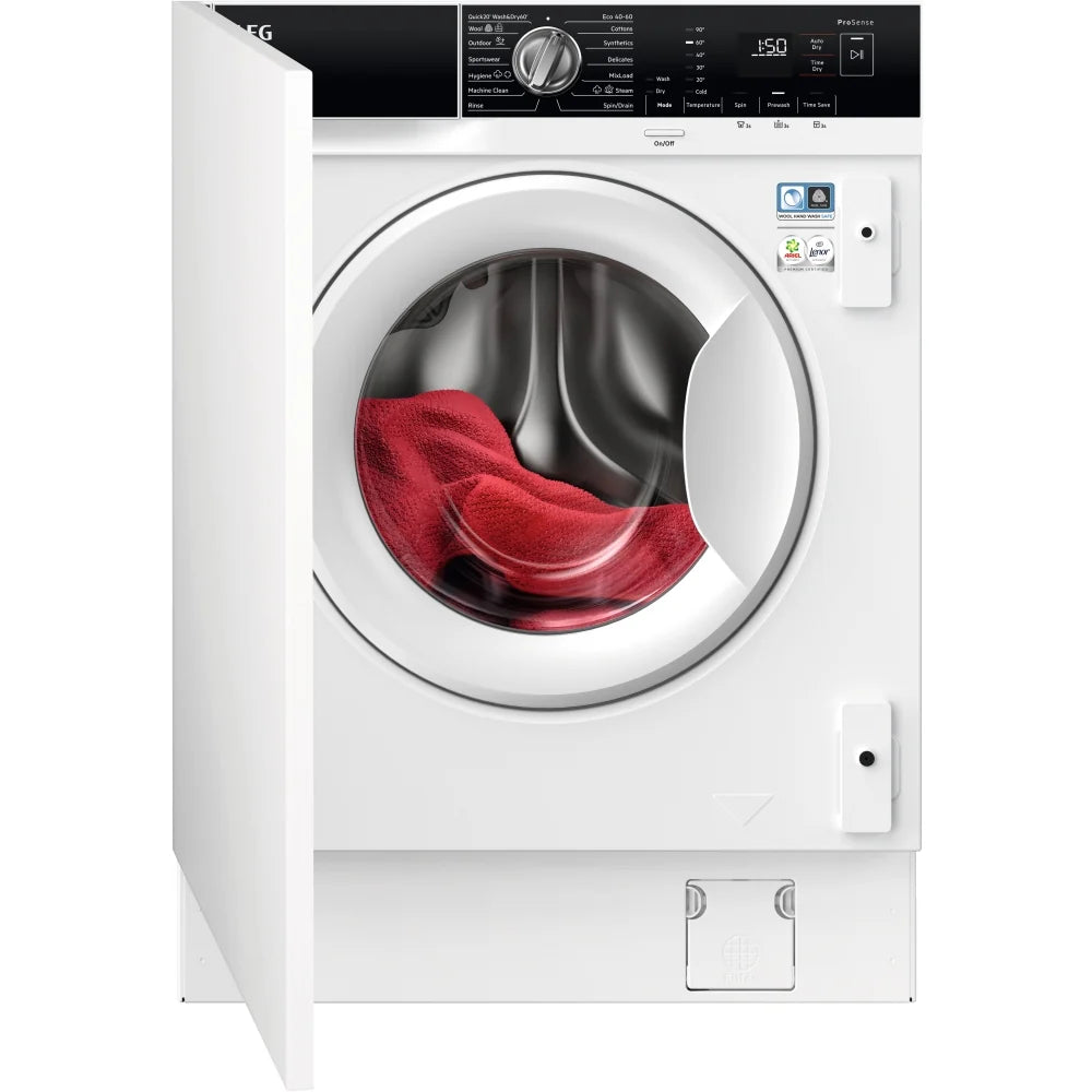 AEG L7WC84636BI ProSteam Integrated Washer Dryer, 8kg, 1600 Spin, White, D Rated