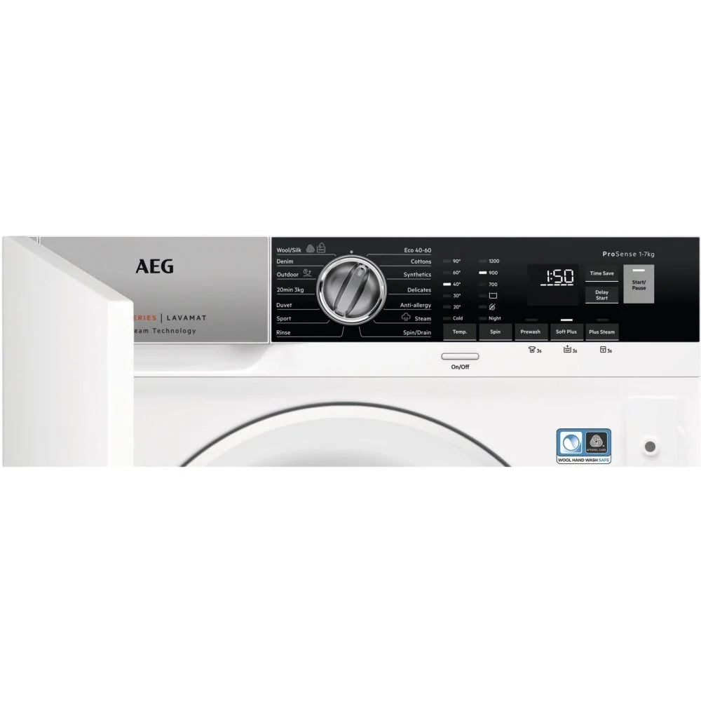 AEG L7FE7261BI 7000 Prosteam® Integrated Washing Machine, 7kg, 1200 Spin, White, D Rated