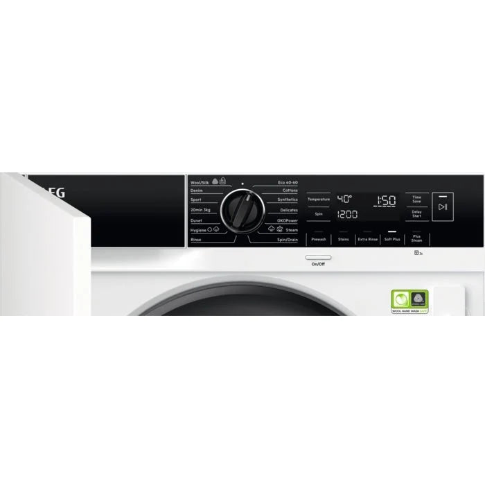 AEG LF8E8436BI Integrated Washing Machine, 8kg, 1400 Spin, White, A Rated