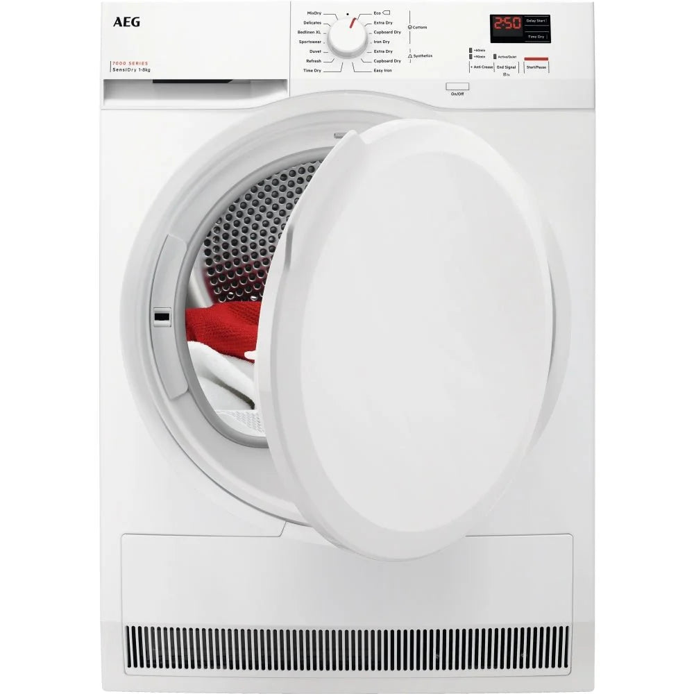AEG TR708L0B Heat Pump Tumble Dryer, 8kg, White, A++ Rated