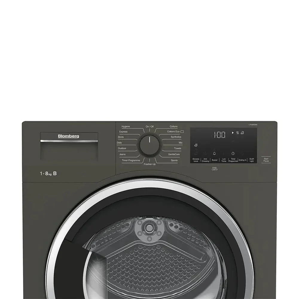 Blomberg LTK38030G 8kg Condenser Tumble Dryer, Graphite