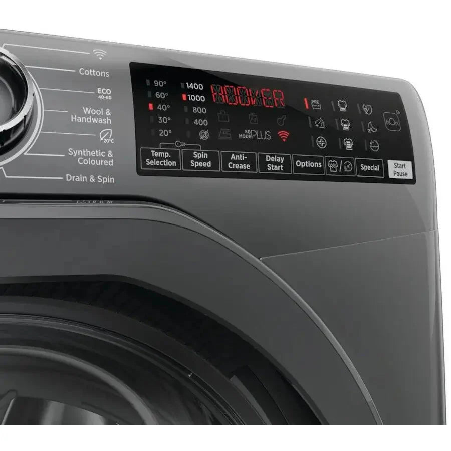 Hoover H3WPS496TMRR6 1400 Spin Wi-Fi 9Kg Washing Machine, Graphite