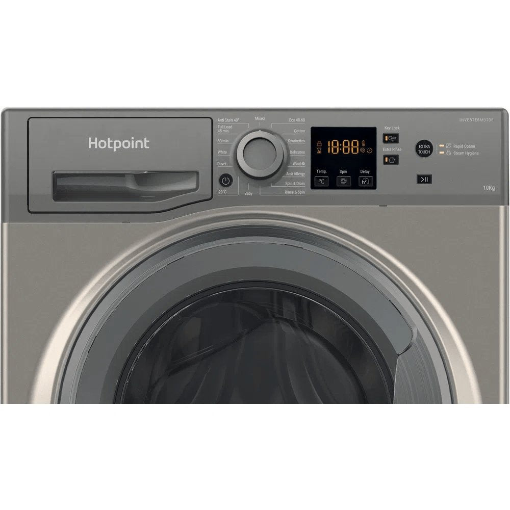 Hotpoint NSWM1045CGGUKN 10Kg Freestanding Washing Machine, 1400 rpm, 59.5cm Wide - Graphite