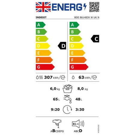 Indesit BDE861483XWUKN 8kg Wash 6kg Dry 1400rpm Freestanding Washer Dryer - White