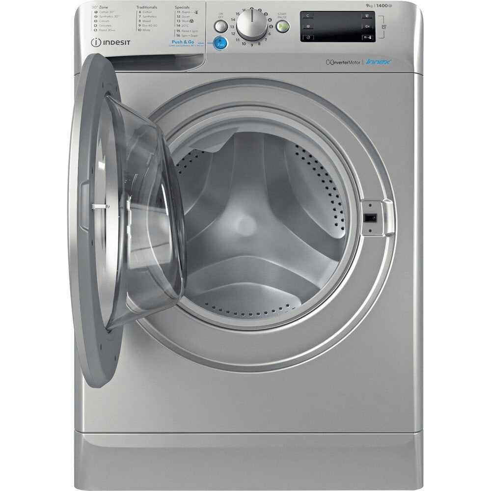 Indesit BWE91496XSUKN 9kg Washing Machine, 1400 rpm, 59.5cm Wide - Silver