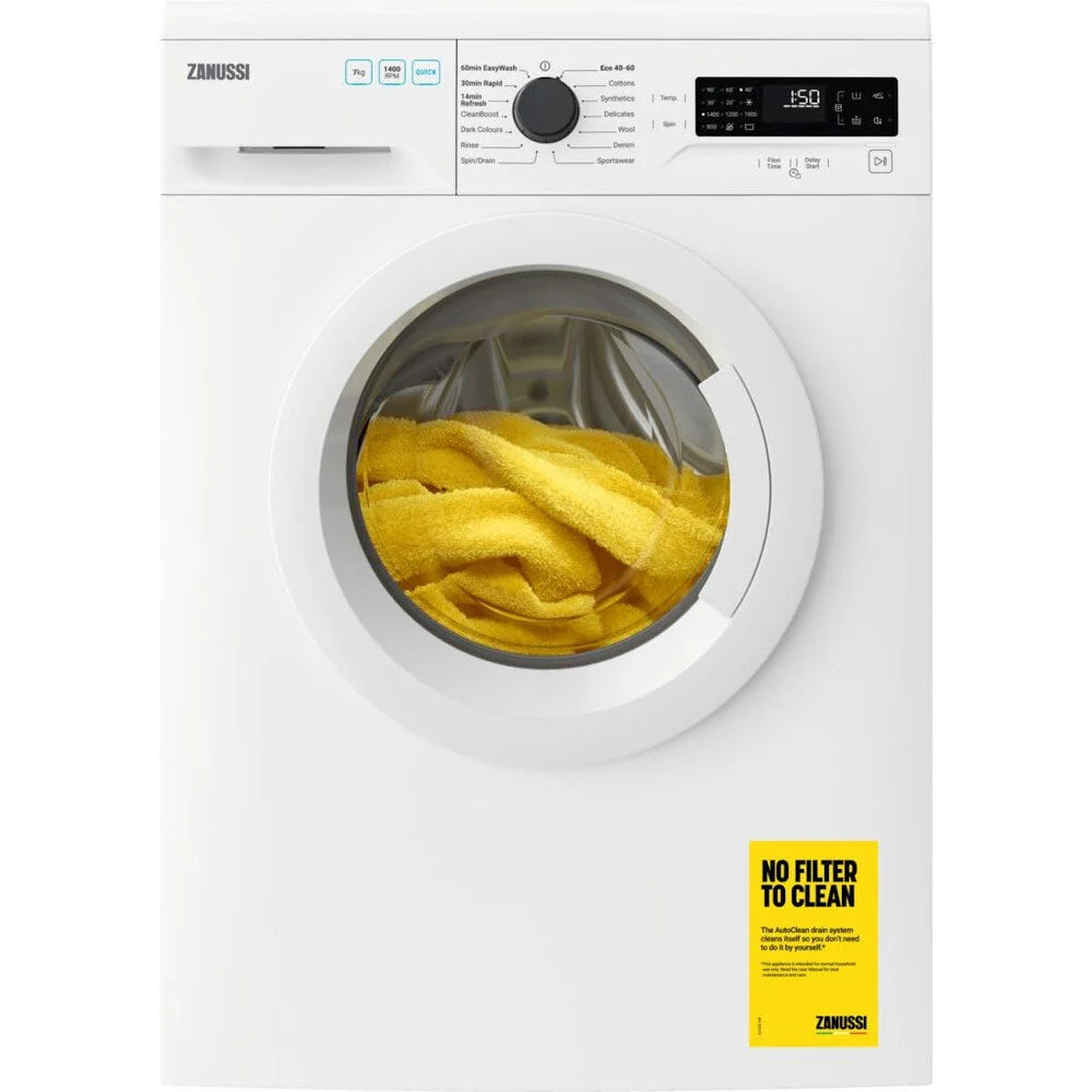 Zanussi ZWF744B3PW Washing Machine, 7kg, 1400 Spin, White, C Rated