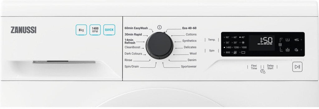 Zanussi ZWF844B3PW Washing Machine, 8kg, 1400 Spin, White, C Rated