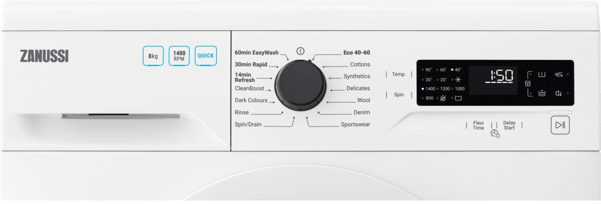 Zanussi ZWF844B3PW Washing Machine, 8kg, 1400 Spin, White, C Rated