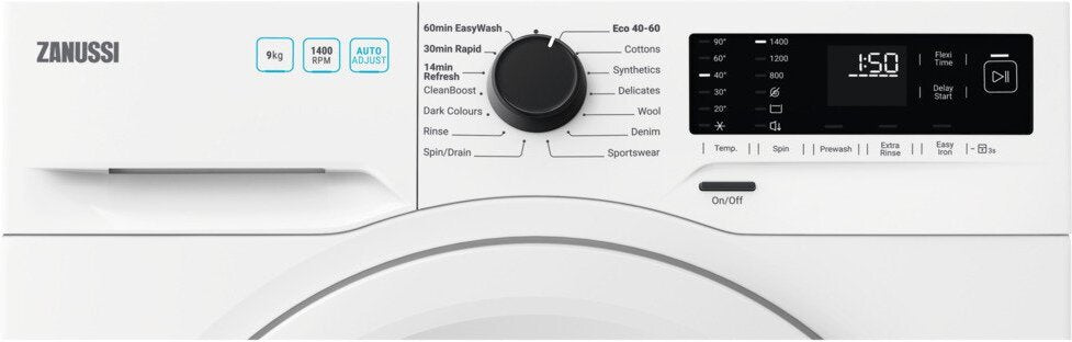 Zanussi ZWF942E3PW Washing Machine, 9kg, 1400 Spin, White, C Rated