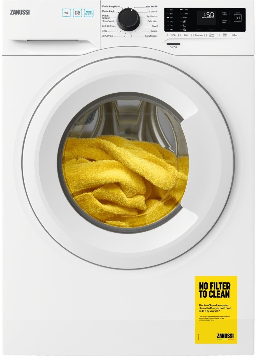 Zanussi ZWF942E3PW Washing Machine, 9kg, 1400 Spin, White, C Rated